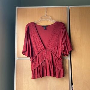 F21 burgundy red blouse
